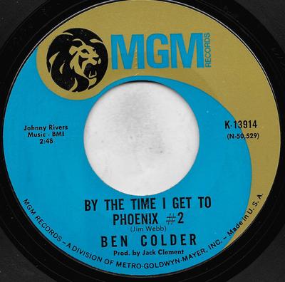 7-дюймовая пластинка BEN COLDER By The Time I Get To Phoenix Нет. 2 K13914 MGM Records 1968 США Кантри/Фолк Б/у