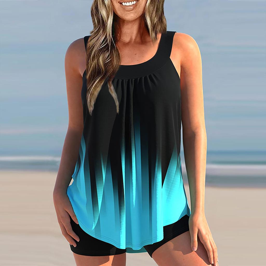 Women's Sexy Slim Printed Camisole Split Bikini Plus Size Swimsuit (Two-Piece Set)