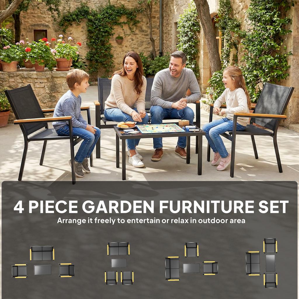 Outdoor Sofa 4 Seater Garden Sofa Set With Loveseat 2 Chairs And Coffee Table Black