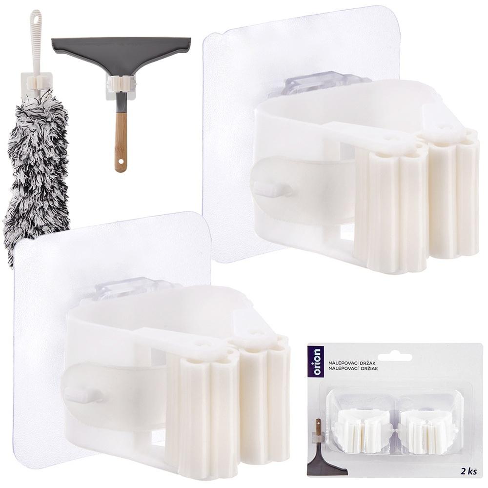Mop, broom and tool hanger, self-adhesive, white, 2 pcs.