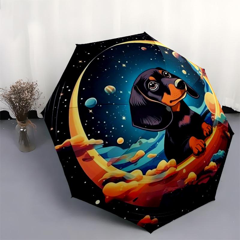 1pc Space Dachshund Adventure Umbrella with Plastic Handle,Suitable for All Seasons Home Travel Outdoor UmbrellaDD640