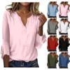 Женский топ, свободные повседневные однотонные блузки с v-образным вырезом, футболка с рукавом 3/4 и колокольчиком