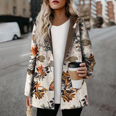 Пальто в стиле ретро с цветочным принтом, повседневная флисовая куртка на молнии с длинными рукавами, женская термосумка с карманом Manteaux Dames