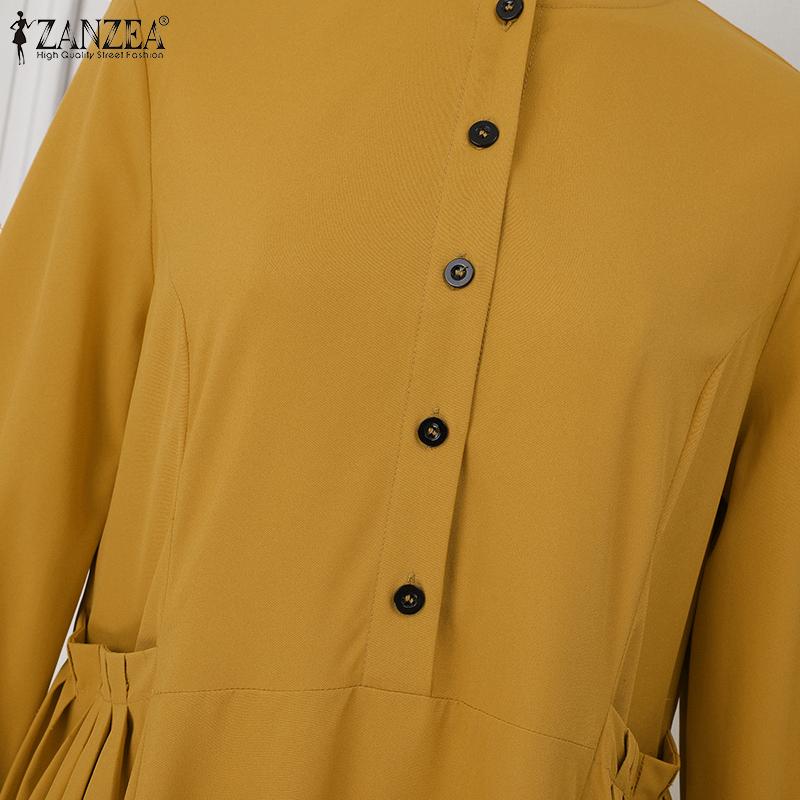 ZANZEA Свободное повседневное свободное женское платье с круглым вырезом и длинным рукавом