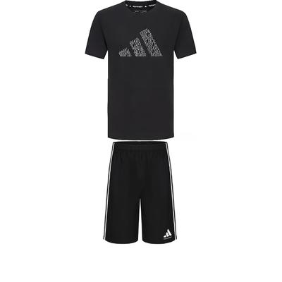 adidas Тхэквондо Мягкий Минималистичный Пуловер Футболка с Коротким Рукавом Удобный Модный Полосатый Шорты Повседневный Спортивный Комплект ADICLTSPSTK-BGY+S21ATMSH2T-BW