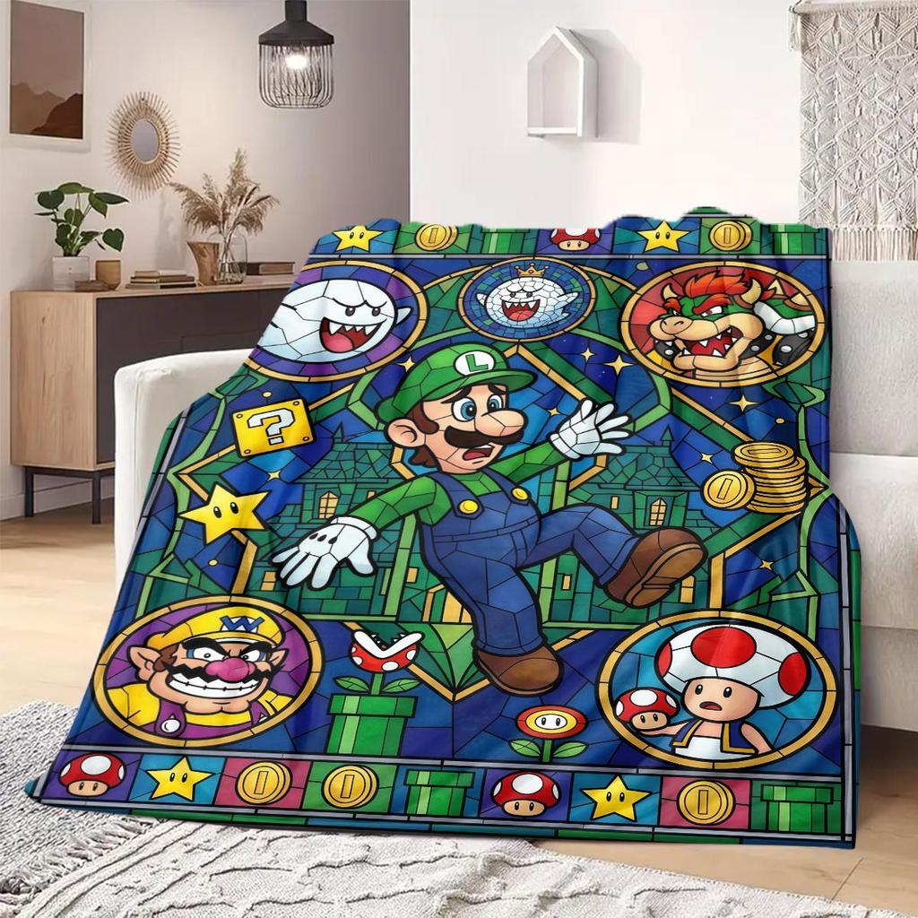 Mario Anime Print Blanket Warm Comfortable Flannel Blanket Suitable for Bedrooms, Sofas, Beds, Chairs, Picnics, Travel