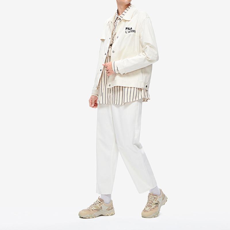 Fila Поло свободного кроя, повседневная однотонная, с логотипом, с длинным рукавом, тканая куртка, мужская куртка, нефритово-белая F51M238703F-IV