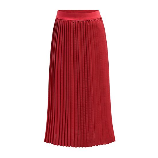 Women Pleated Midi Skirt Elastic High Waist Solid Color Smooth Outline Skirt Slimming Midi Skirt Daily Wear
