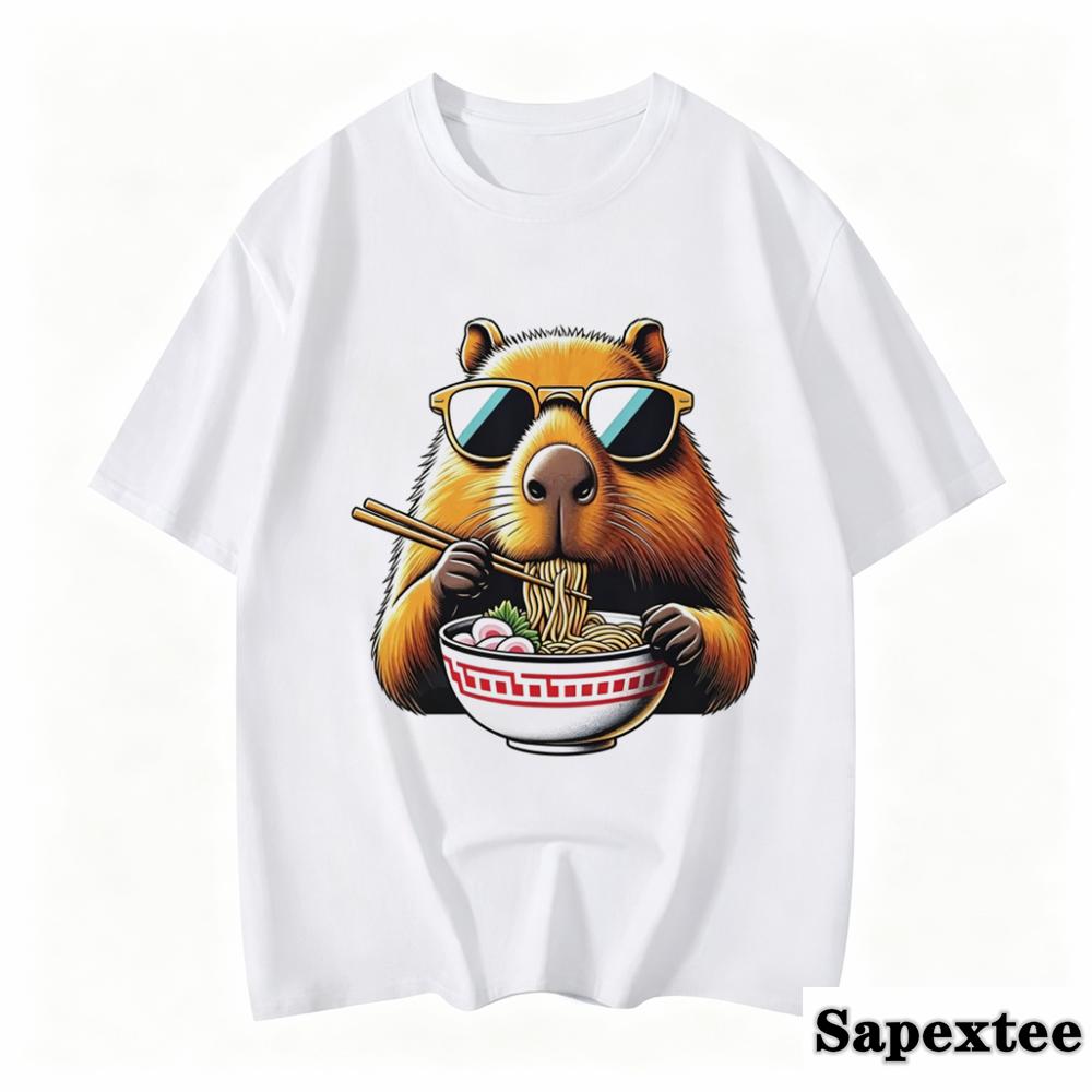 Cappybara Noodles Rodent Graphic Print Summer Autumn Winter Unisexs Short Sleeved Tshirt Casual Outdoor Street Unisex Clothing