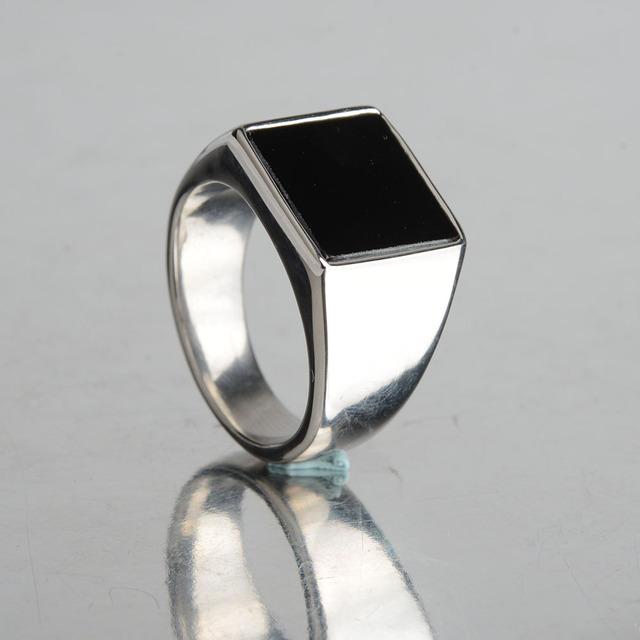 Men's Ring Smooth Stainless Steel Black Stone Gold Silver Color Rings for Men Party Jewelry