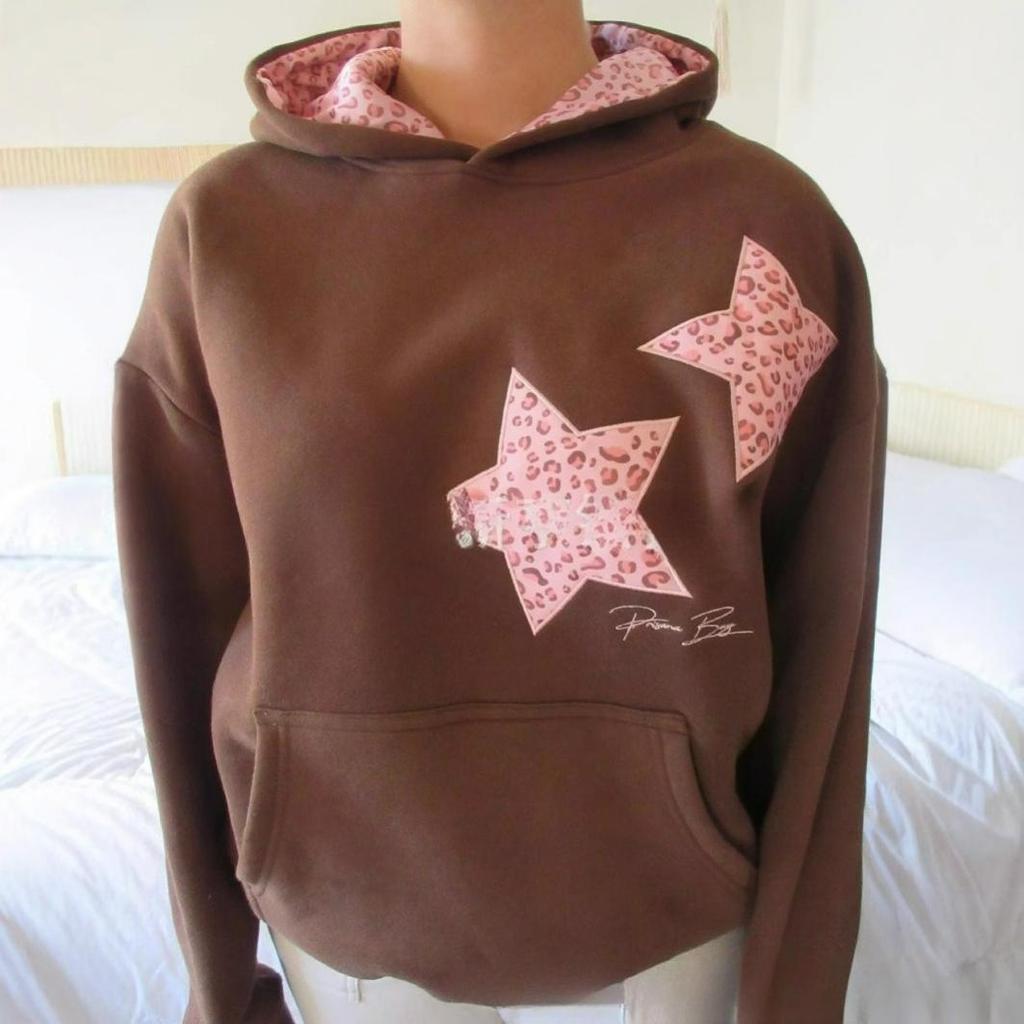 Suéter con capucha de punto informal holgado de primavera con estampado de leopardo y estrellas bordadas, versátil, para hombre y mujer