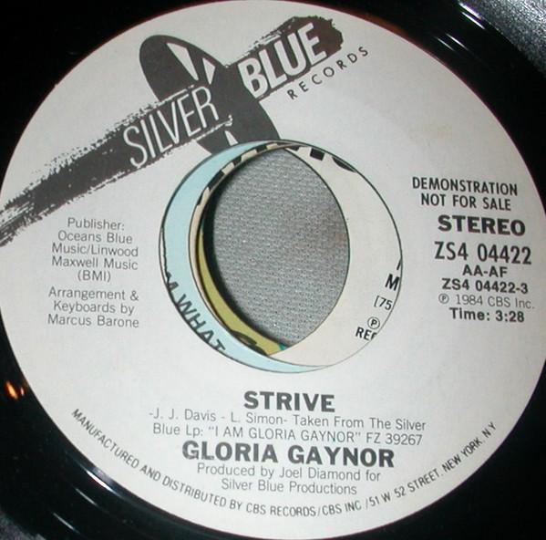 7-дюймовая пластинка GLORIA GAYNOR - Strive ZS404422PROMO Серебристо-синий диск 1984 Канада Танцевальная и электронная музыка Б/у