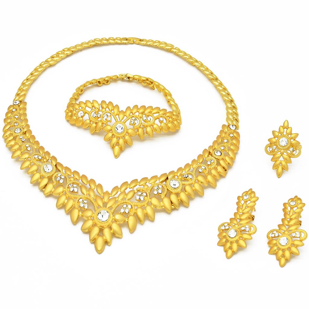 Dubai Jewelry 24k Gold Plated Bridal Jewelry Set Necklace Earrings Middle East Dubai Gold Wedding Jewelry Four-piece Set 2026