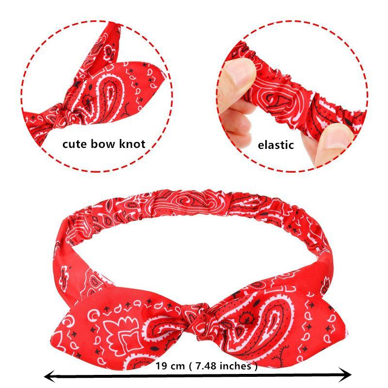 Boho Bow Headbands for Women Vintage Paisley Bandana Flower Printed Hairband Elastic Rabbit Ear Head Wrap Cashew Print Bandage Cute Hair Accessories