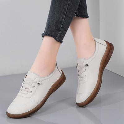 Женская повседневная кожаная обувь на шнуровке, обувь для ходьбы, балетки