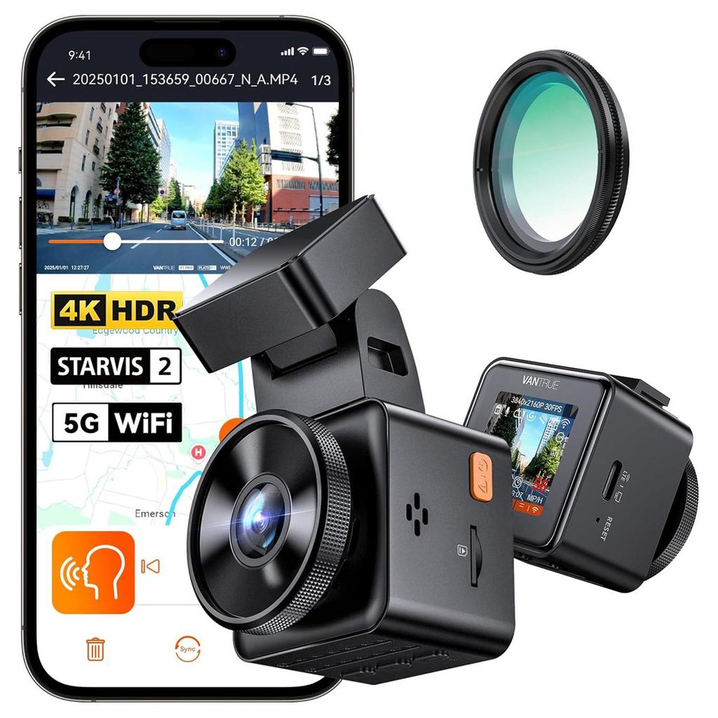 VANTRUE E1 Pro 4K Мини видеорегистратор передний, STARVIS 2 PlatePix™ HDR Ночное видение Камера для автомобиля, 5G WiFi GPS