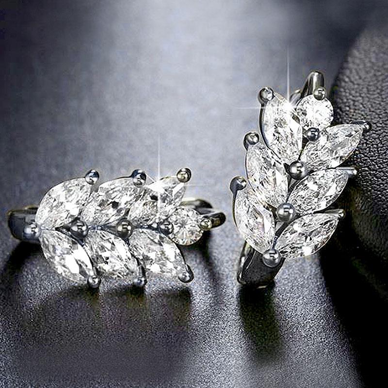 Серьги-кольца в форме листьев Хуэйтань, женские, с белым кубическим цирконием маркиз, модные, небольшие круглые серьги, модные ювелирные изделия
