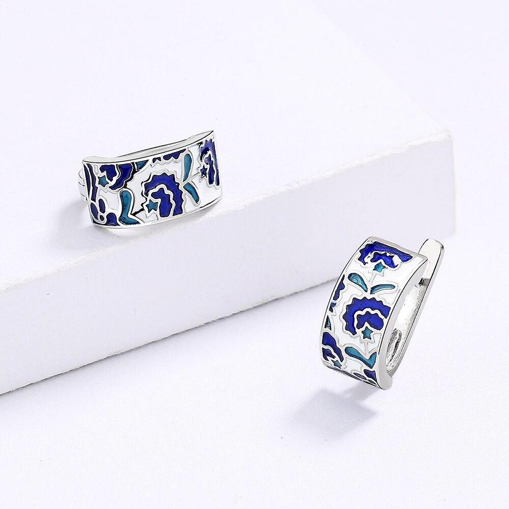 Classic Earrings for Women's Handmade Blue Enamel Flower Earrings Shape Earrings Fashion Party Jewelry Women Earrings