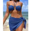 Three-Piece Swimsuit Set: Fashionable Sexy Bandeau, Wrap Skirt, Split Bikini