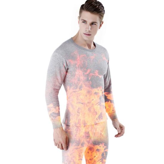 2Pcs/Set Men Warm Suit O-Neck Long Sleeve Tops Elastic Waist Long Pants Set Solid Color Plush Lining Pajamas Set