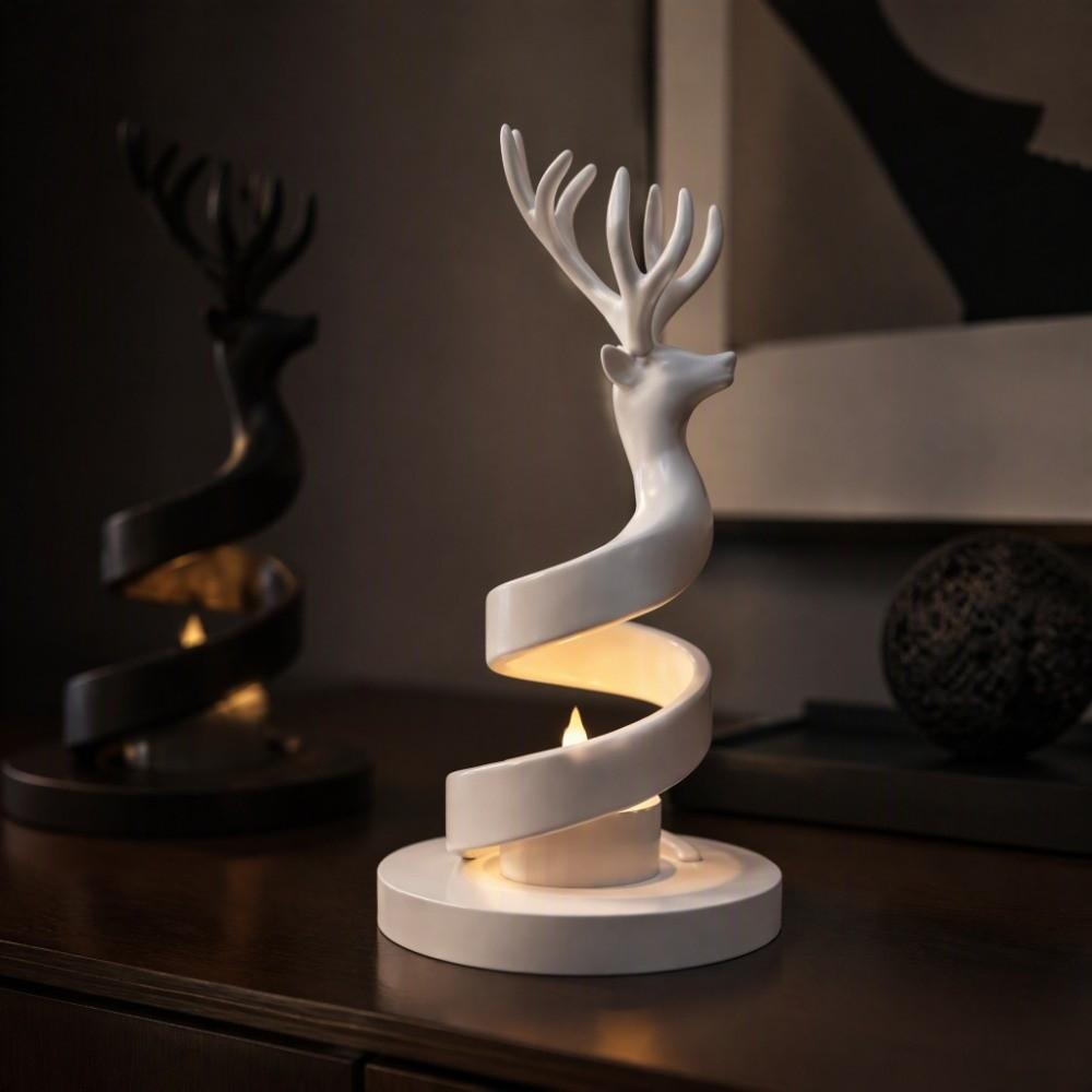 Spiral Reindeer Candlestick 3D Printed Deer Head Candle Stand Tabletop Fireplace