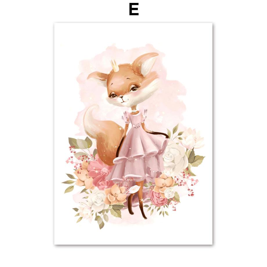 Kawaii палевый кролик, лиса, принцесса, Корона, настенная живопись, холст, живопись, постеры и принты, скандинавские украшения для детской комнаты, фотографии