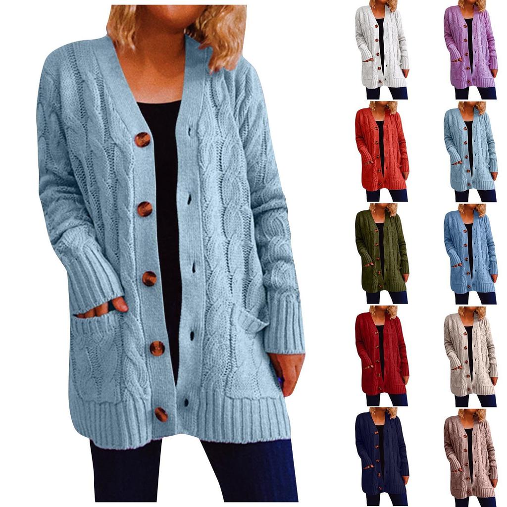 Women's Solid Knit Cardigan Single Breasted Large Pocket Sweater Jacket