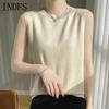 INDFS Women's Fashion Casual Fall Winter Solid Color Print Sleeveless O-Neck Sweaters