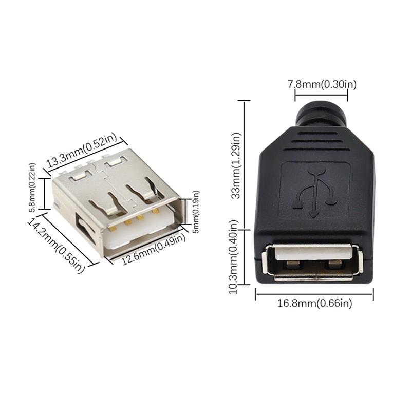 10 шт. Тип A Штекер-Розетка USB 4-контактный Разъем с Черной Пластиковой Крышкой Типа A DIY Наборы