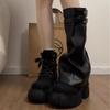 Дизайнерские женские высокие ботинки на платформе до колена на каблуке Зима 2025 Готические мотоциклетные ботинки Новые для ходьбы Челси Mujer Botas