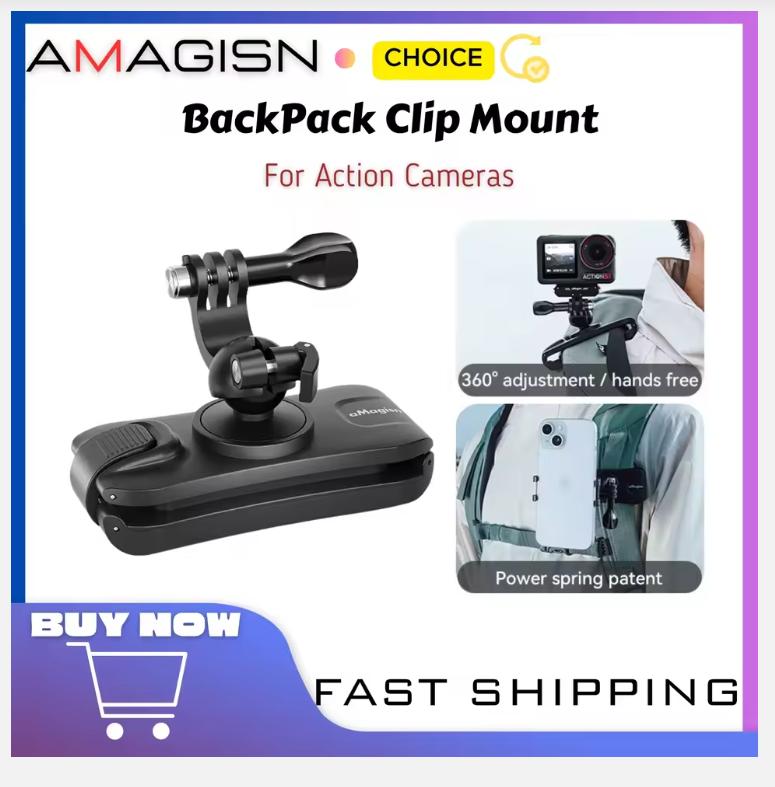 AMAGISN Зажим для рюкзака 360 Вращение Карданный ремешок Зажим Держатель Крепление Для Insta360 X4 Ace Pro GoPro Hero 13 12 11 10 9 Аксессуары