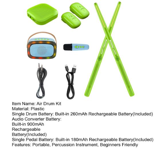 1 комплект воздушной барабанной установки с барабанными палочками, педалями, аудиоконвертером, динамиком, 3D-датчиком движения, электрическая барабанная установка для начинающих, виртуальный барабан, ударный инструмент