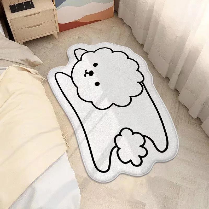Minimalist Kawaii Cat Area Rug, Plush Non-slip Absorbent Mat, Lovely Cat Design Washable Rug For Living Room Bedroom Indoor Use