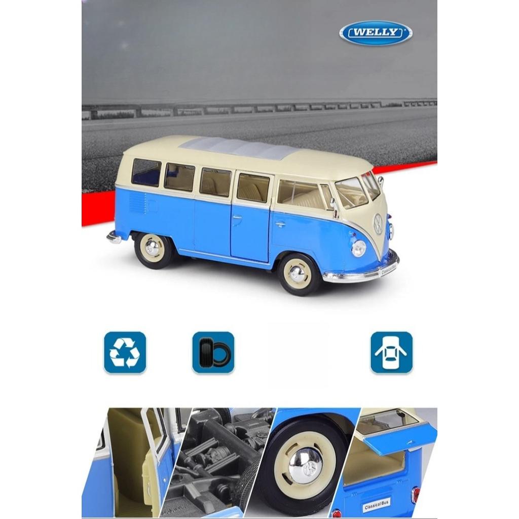 Welly 1/24 Volkswagen VW T1 BUS Сплавная машина Литые и игрушечные транспортные средства Модель автомобиля Миниатюрная масштабная модель автомобиля Игрушка для детей