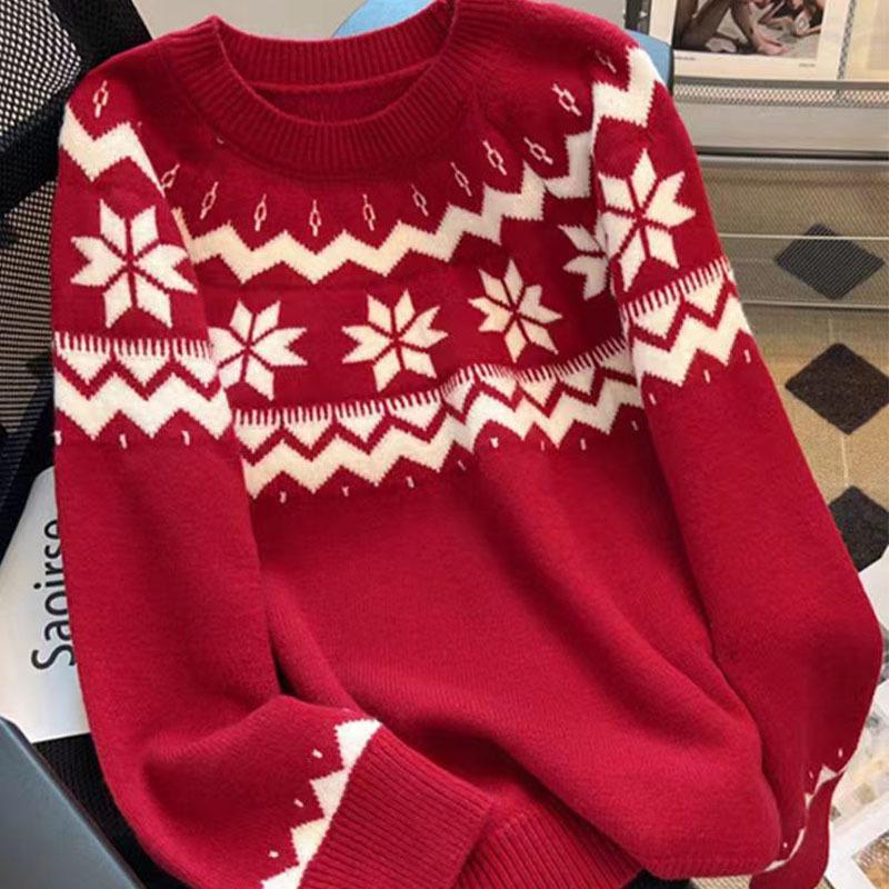 2026 Women's Fair Isle Wool Sweater Pullover, Round Neck, Age-Reducing Academic Style, Thick Base Layer, Pairs with JK.