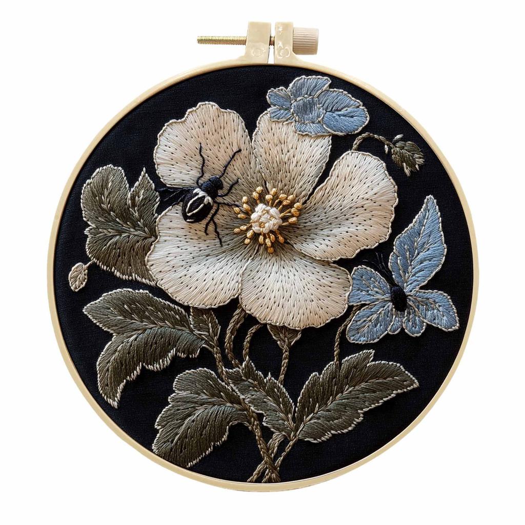 1 набор для вышивания своими руками с цветочной и жуковой тематикой, включая инструменты и учебники по стежкам для начинающих.