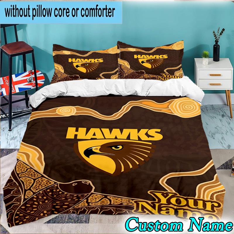 Custom Name 3PCS Hawks Team Spirit Bedding Set,Including Duvet Cover And 2pcs Pillowcases Perfect for Bedroom,Dormitory,Fan Christmas gift