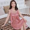 Spring/Summer Ladies' Imitation Silk Lingerie: Sexy Ice Silk Lace Nightdress with Big Swing Skirt for Home Wear In Solid Colors.