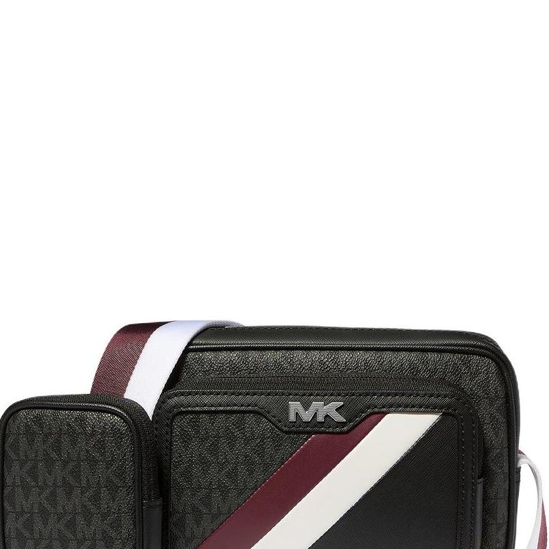 Michael Kors RIVINGTON Сумка для камеры с принтом фирменного логотипа, на молнии, из покрытого холста, сумка через плечо, обычная мужская, черная с красным