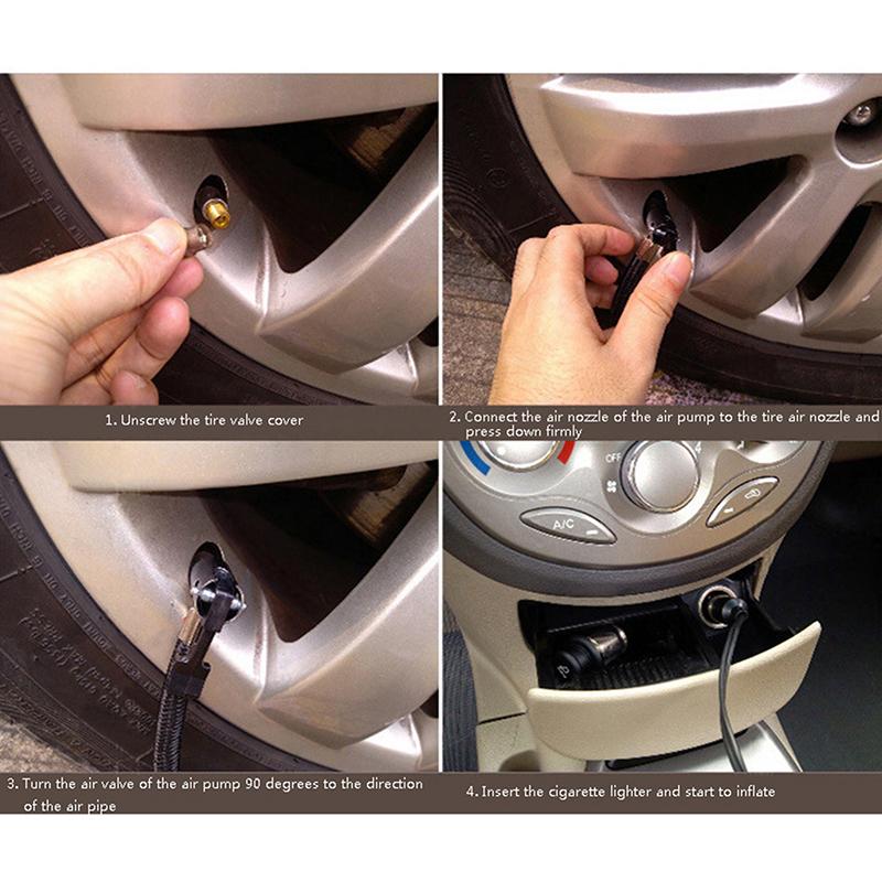 Portable 12V 300Psi Mini Air Compressor Pump Tire Tyre Inflator 15Lpm Quickly Inflate Car Tyre Inflator Auto Pump Set