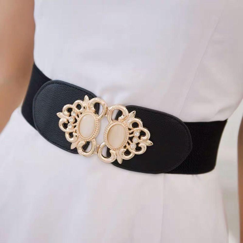Casual Retro Buckle Waistband Wild Skirt Bands Wide Elastic Waist Belt Ladies Dress Cummerbund