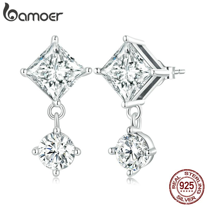 Женские серьги-гвоздики BAMOER из стерлингового серебра 925 пробы с нежным кубическим цирконием, изящные роскошные серьги-гвоздики для девочек, изысканные ювелирные изделия Gitf