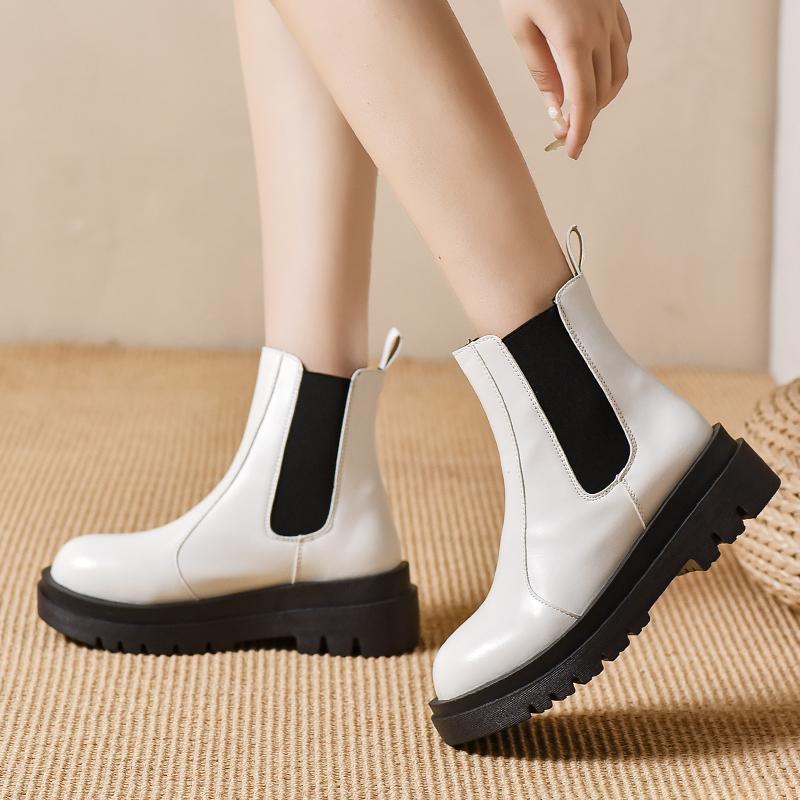 Мода женские модные ботинки челси на платформе смешанные цвета из искусственной кожи ботильоны для женщин 2024 осень эластичные короткие без застежек Botas Mujer