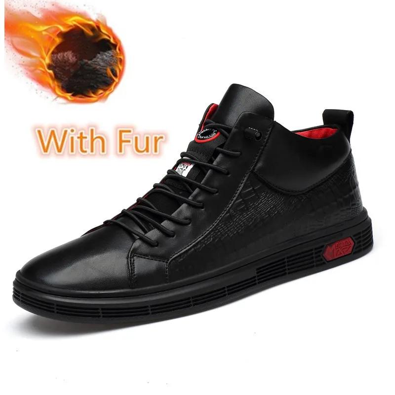 FashionNew Winter Men Boots Retro Genuine Leather Men's Shoes Brand High Quality Keep Warm Handmade Black Sneakers Shoes For Men