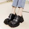 Retro Genuine Leather Thick Soled Platform Shoes Square Toe Solid Color Versatile Women Shoes