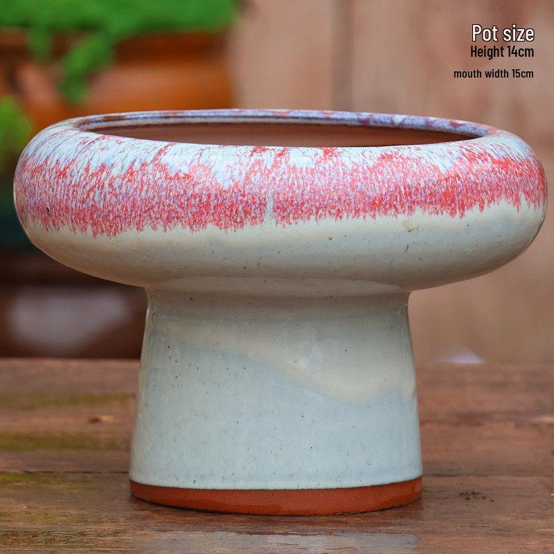 Yixing Handmade Square Mouth Coarse Pottery Planter - Large Succulent Flower Pot with Old Branch Design and Jade Pendant.