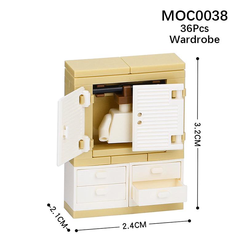 Город Фигурки Мебель Набор Игрушки Модель MOC Кирпичи Детская коляска Стол Диван Кровать Пианино Кухня Ванная Строительные блоки Подарок