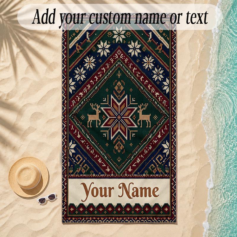 Forest Theme Soft Beach Towel Personalized Custom Name Text Towel Portable for Beach Pool Travel