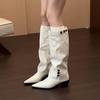2025 French temperament pointed boots women's thick heels but knee Spice girls pant boots retro knight boots.