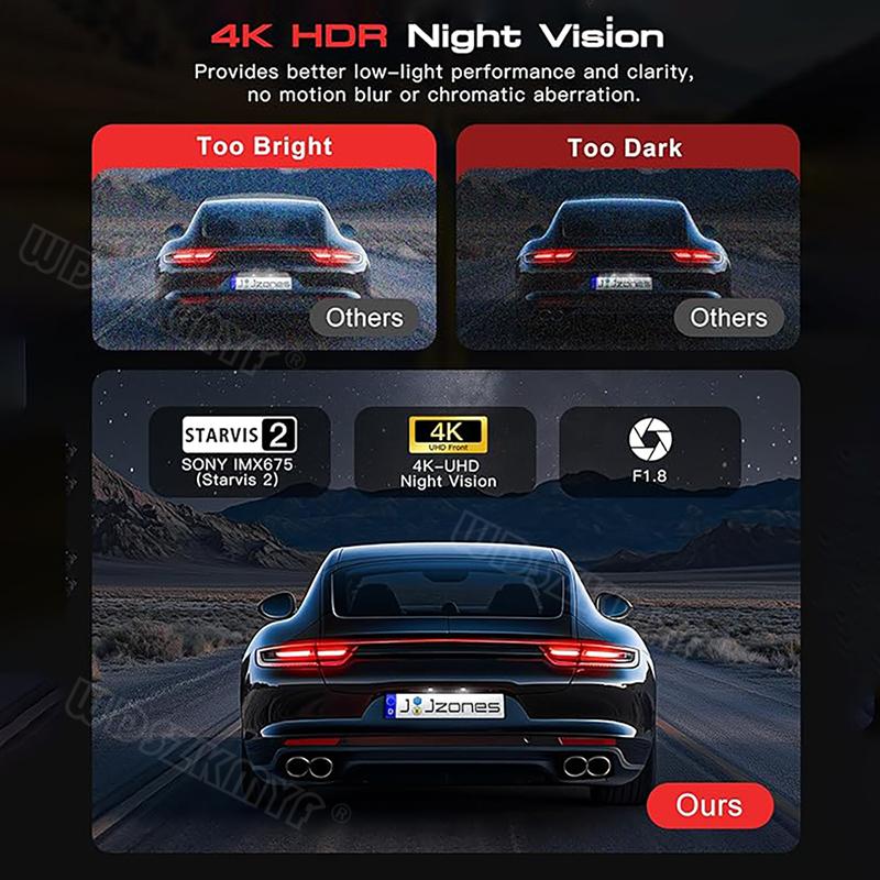 4K WiFi Автомобильный видеорегистратор GPS Видеорегистратор для автомобилей 3 камеры переднего и заднего вида Парковочный монитор Видеорегистратор Ночное видение Черный ящик